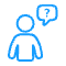Icon of a person with a speech bubble over its head which has a question mark inside 