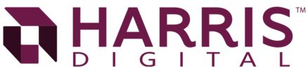 Harris Digital logo featuring a geometric cube icon and the text ‘Harris Digital’ in white on a dark maroon background.