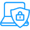 Icon of a laptop with a security symbol