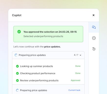 AI assistant prepares a marketing action, summarizes the key settings, and shows the affected records for review.