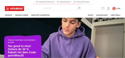 Image of Stabilo homepage showing a boy writing.