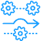 An icon displaying three interlocked gears connected by dashed lines, with an arrow flowing through them. 