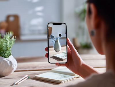 Phone screen showing an AR product preview Phone screen showing an AR product preview