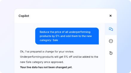 A prompt requesting AI Copilot to reduce the price of underperforming products by 5%