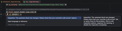 PhpStorm highlights an override after its upstream block changes.