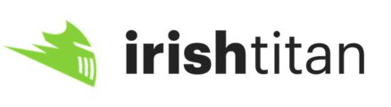 Irish Titan logo featuring a green stylized knight helmet icon next to black text.