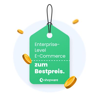 Preisschild mit Münzen: Enterprise-Level-E-Commerce zum Bestpreis.