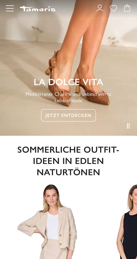 Tamaris Onlineshop auf dem Smartphone: *La Dolce Vita – Jetzt entdecken*
