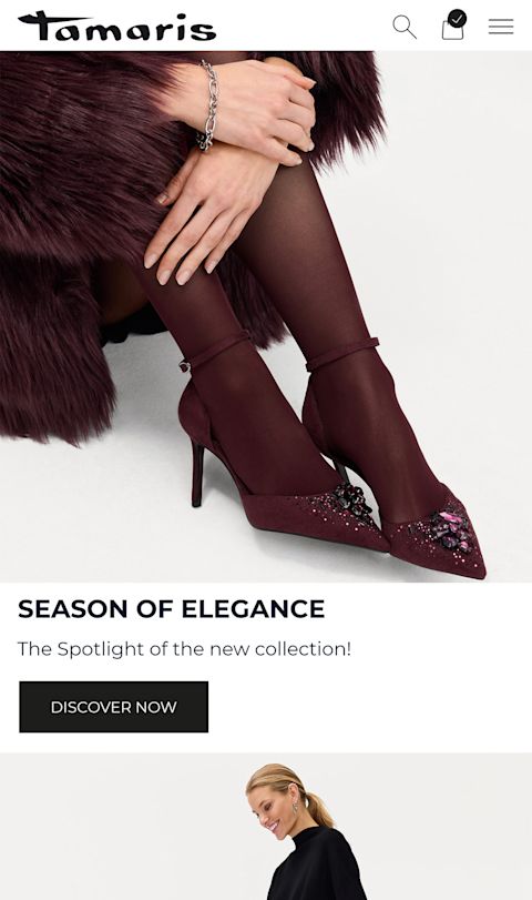 Tamaris online store on mobile "La Dolce Vita - Discover Now"