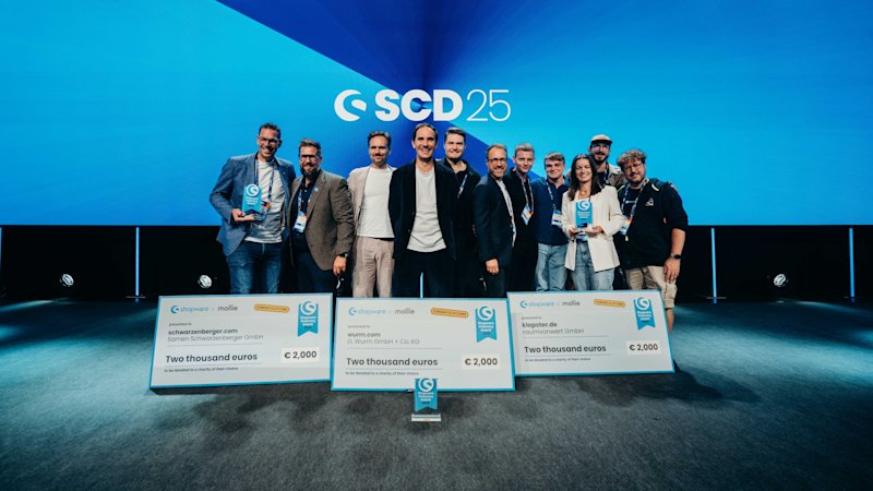 Gewinner des Shopware Visionary Award - Schwarzenberger, G. Wurm GmbH &.Co. KG, raumvonwert GmbH.