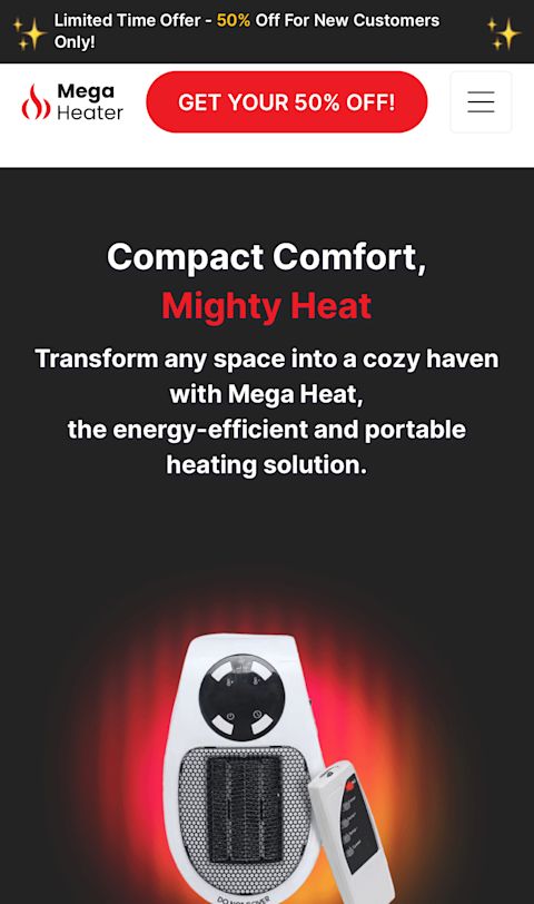 Mega Heater Webshop Startpage 