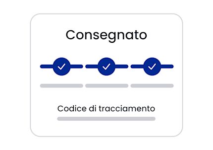 Tre spunte in fila sotto la scritta “Consegnato”, con “Numero di tracciamento” sotto.