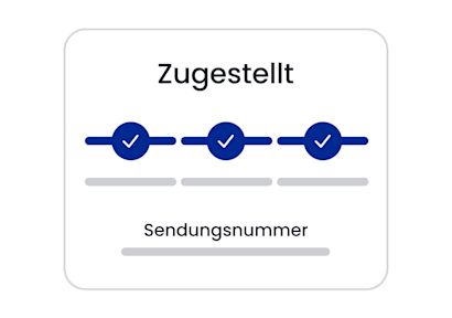 Drei Häkchen in einer Reihe unter dem Wort „Zugestellt“, darunter „Sendungsnummer“.
