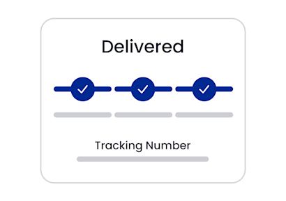 Three checkmarks in a row under the word "Delivered", with "Tracking Number" below.