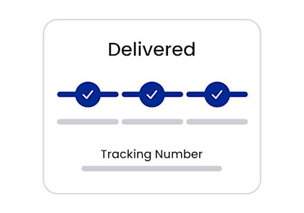 Three checkmarks in a row under the word "Delivered", with "Tracking Number" below.