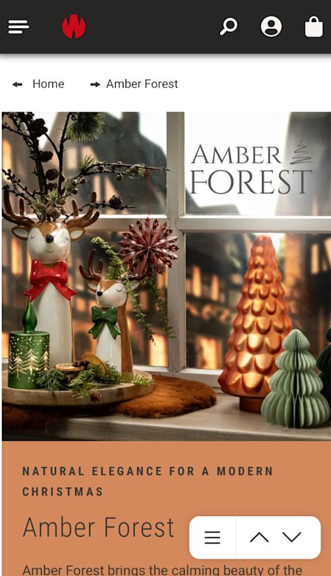 G Wurm online store on the Amber Forest product range page, with a header image of Christmas decorations and text "Amber Forest: Natural elegance for a modern Christmas"