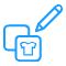 Ein Icon mit zwei Quadraten und einem Bleistift, in dem vorderen Quadrat ist ein Hemd.