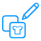 An icon featuring two squares and a pencil, with a shirt symbol on one square. 
