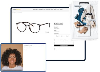 Reducing high return rates E-commerce website met brillendisplay, virtuele pasfunctie en AI-gestuurde objectherkenning voor kleding en accessoires.