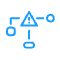 Icon with interconnected geometric shapes, with a triangle containing an exclamation mark in the center.