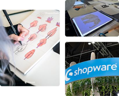 Collage of screen from the design department of people designing