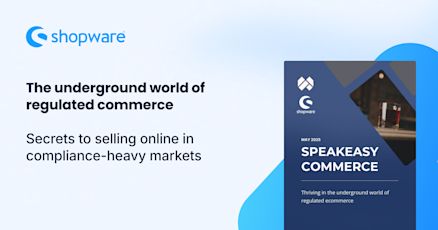 Cover of the whitepaper "SpeakEasy Commerce" with the subtitle "The underground world of regulated commerce: Secrets to selling online in compliance-heavy markets."