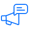 Pictogram van een megafoon met een tekstballon met tekstregels.