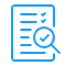 An icon showing a document with horizontal lines and checkmarks, overlaid by a magnifying glass with a checkmark inside