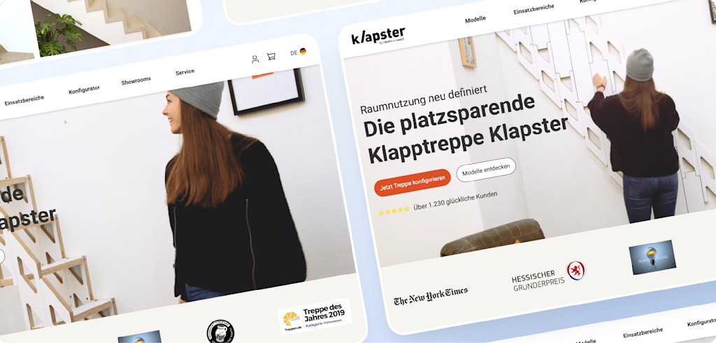 Screenshot van de startpagina van de online winkel Klapster