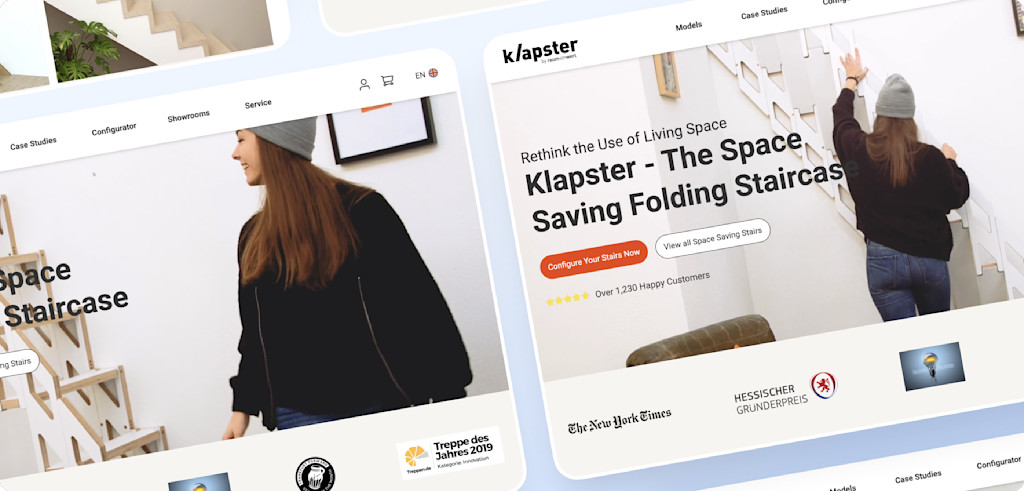 Screenshot von der Startseite des Klapster-Onlineshops