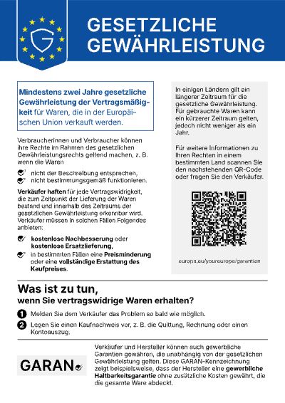 Legal guarantee notice DE