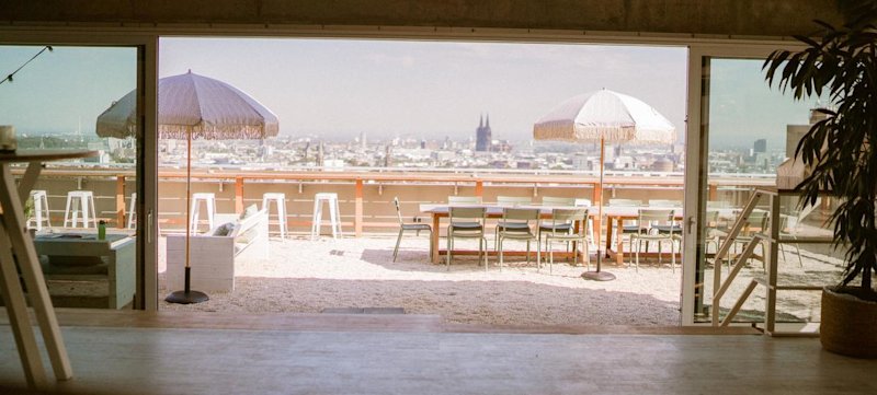 Rooftop seating area with panoramic view