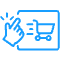 Icon showing a hand with lines indicating movement or interaction next to a shopping cart symbol on a rectangular interface. 