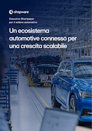 Shortpaper: Un ecosistema automotive connesso per una crescita scalabile. Auto blu su una linea di produzione all’interno di uno stabilimento automobilistico