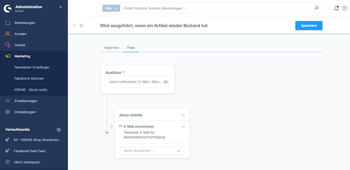 KRONE Klima: Shopware Flow Builder in use KRONE Klima: Shopware Flow Builder in use