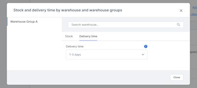 Delivery times per warehouse groups Delivery times per warehouse groups