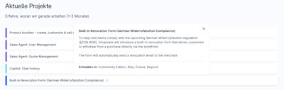 Shopware roadmap widerrufsbutton 2026