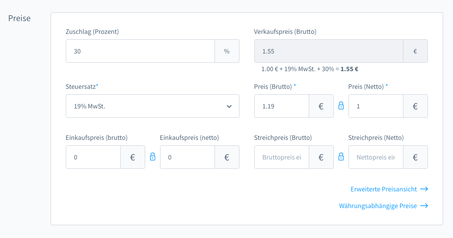Preispflege inkl. Zuschlag für den Verschnitt
