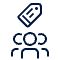 Icon showing a price tag above three people