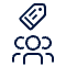 Icon showing a price tag above three people