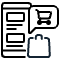 Icon of a mobile phone, next to it a speech bubble containing a shopping cart and a shopping bag below.
