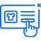 Pictogram van een webpagina met een shirt en tekstregels, met een handcursor die op een knop klikt.
