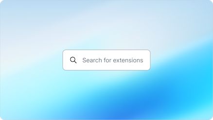 Blue gradient background with a white search box displaying the prompt “Search for extensions” alongside a search icon.