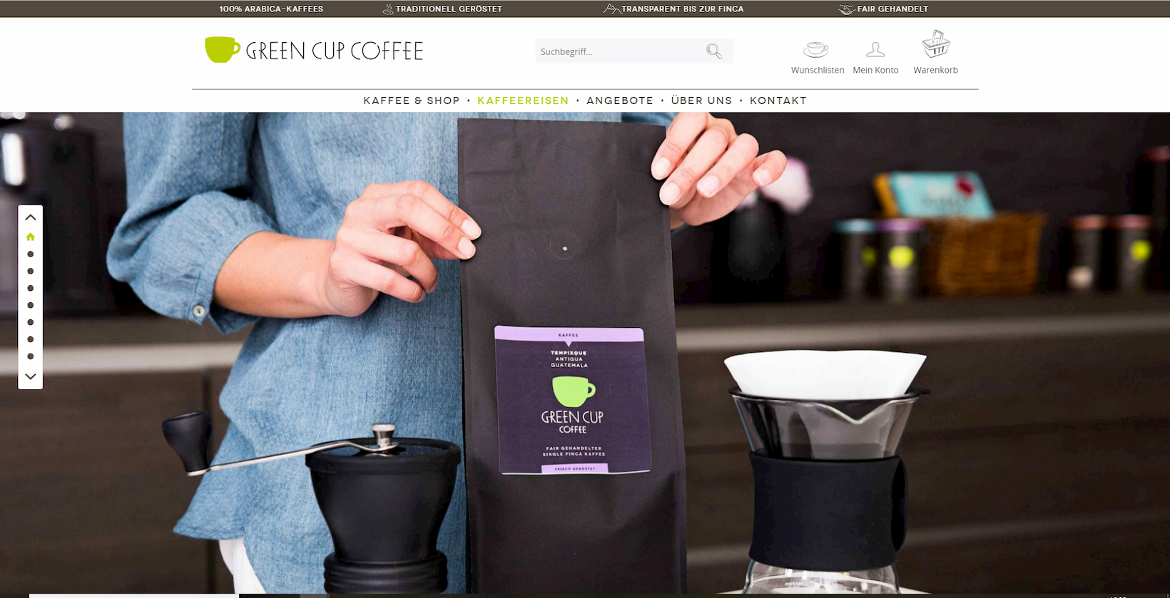 Onlineshop von Green Cup Caffee auf Shopware-Basis