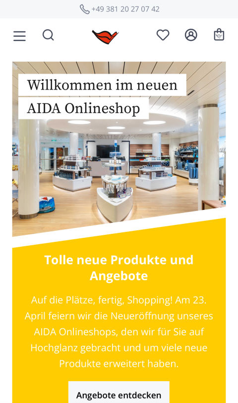 AIDA Cruises online shop homepage