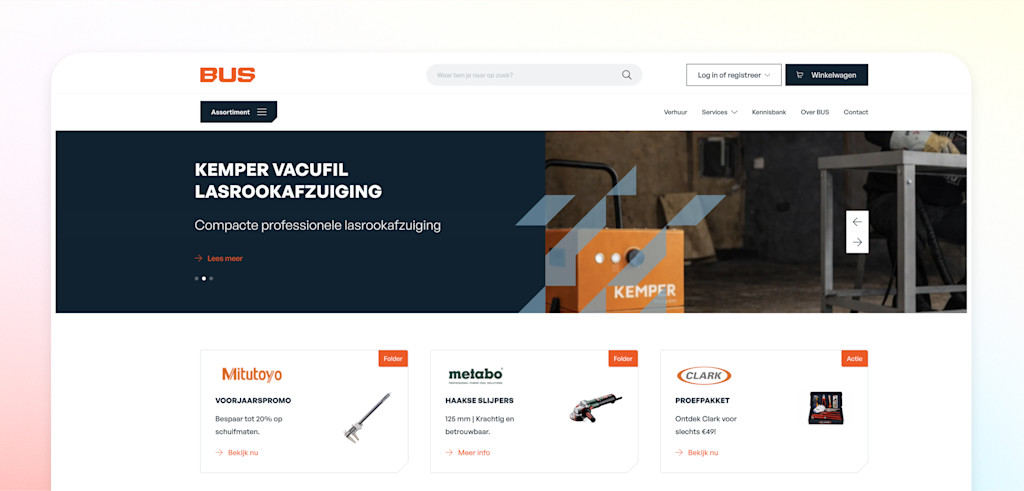 Startseite von BUS Industrial Tools mit Sortiment, Vermietung, Services und aktuellen Angeboten für professionelle Werkzeuge und Industriebedarf.