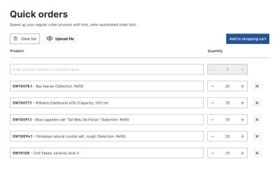 Shopware B2B Componens Quick Order Options