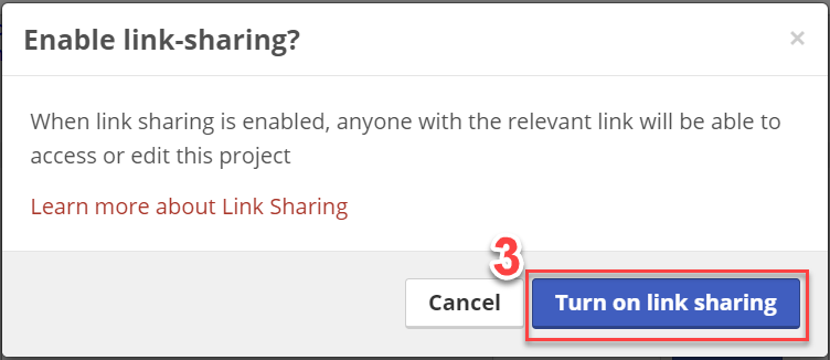 Choosing to enable link sharing on ShareLaTeX