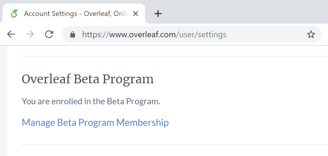 Overleaf-beta-programme-settings
