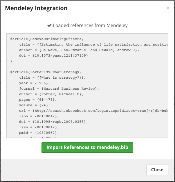 preview of mendeley import
